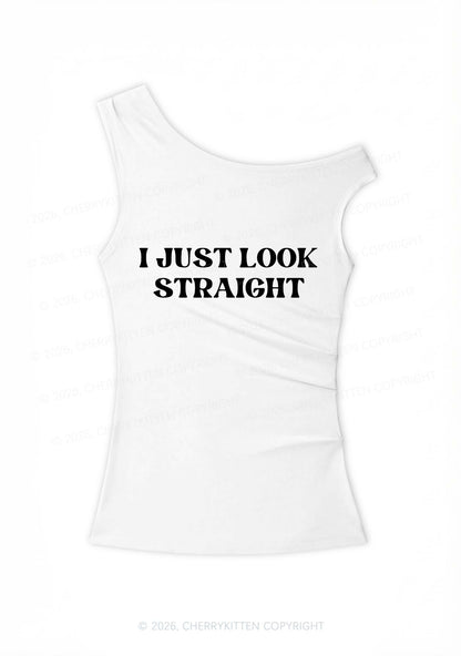 I Just Look Straight Pride Y2K Off Shoulder Tank Top Cherrykitten