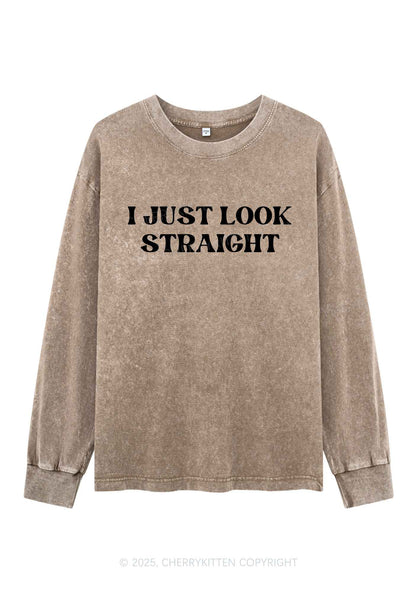 I Just Look Straight Y2K Washed Long Sleeves Cherrykitten