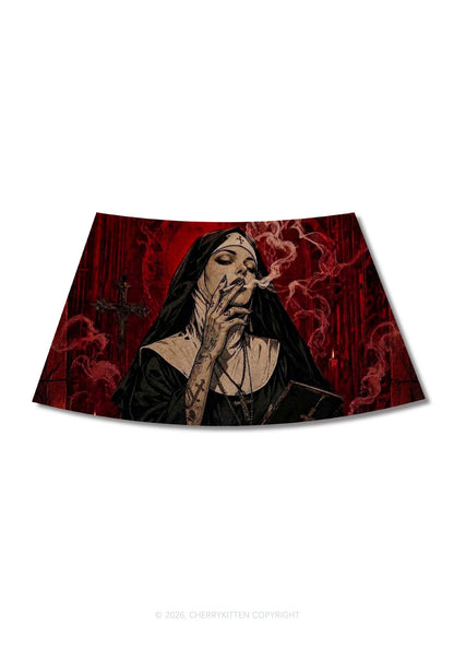 Gothic Tattoos Nun Y2K Print Mini Skirt Cherrykitten
