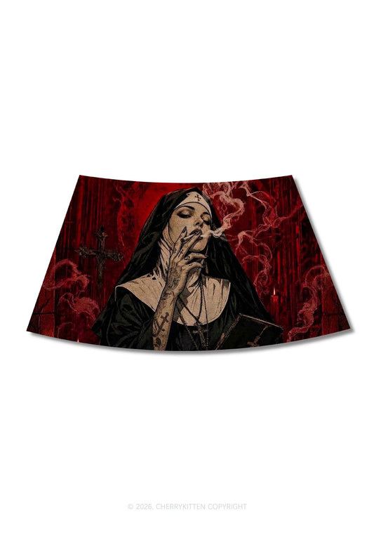 Gothic Tattoos Nun Y2K Print Mini Skirt Cherrykitten