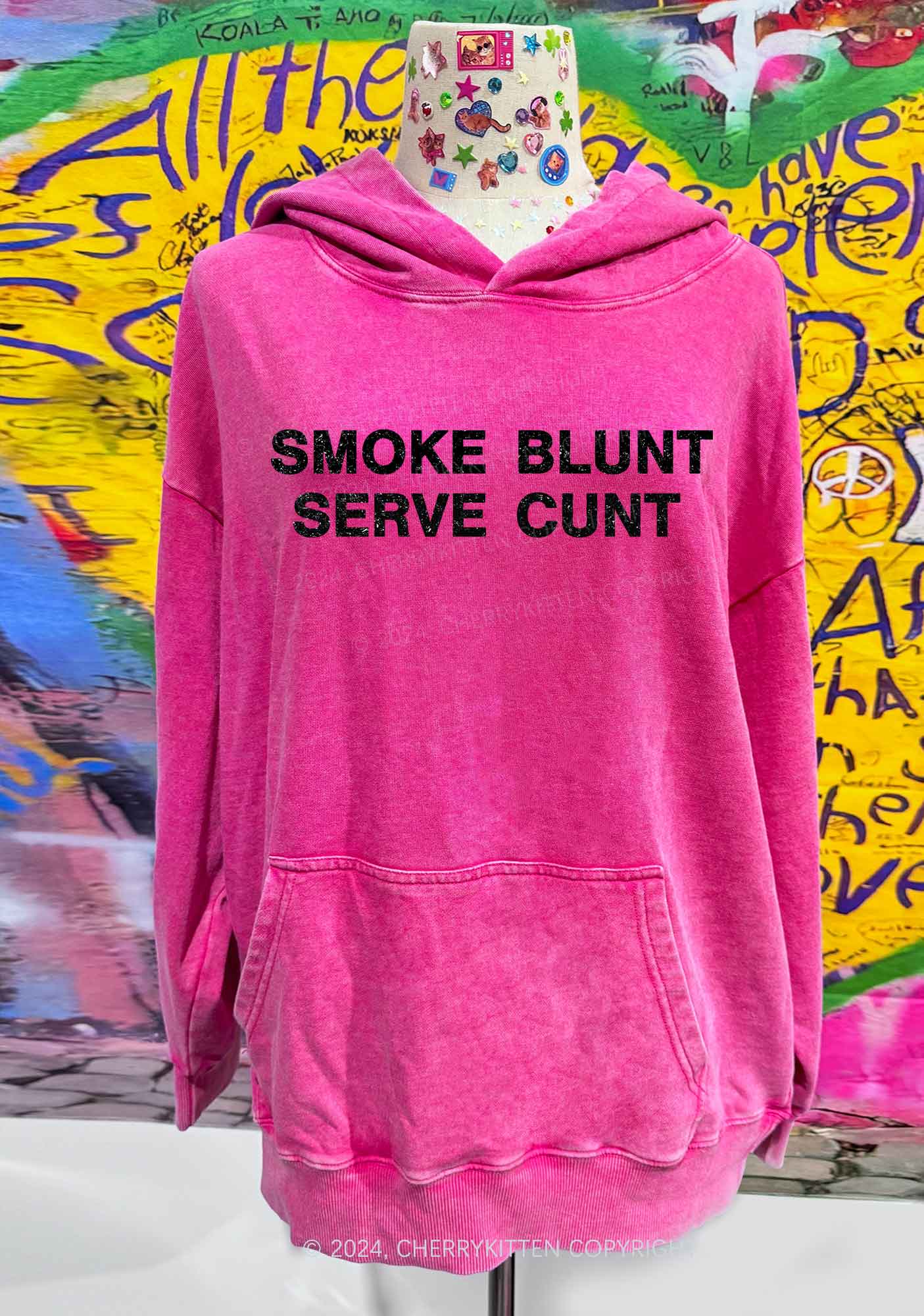Smoke Blunt Y2K Washed Hoodie Cherrykitten
