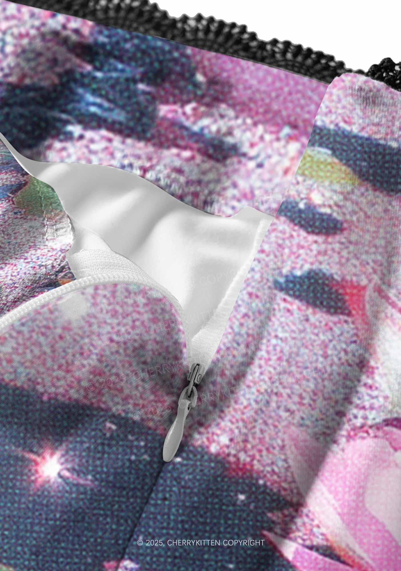 Glitter Lotus Y2K Print Midi Skirt Cherrykitten