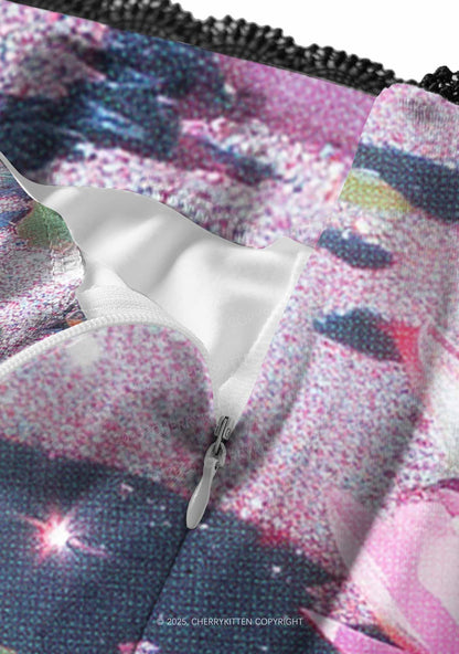 Glitter Lotus Y2K Print Midi Skirt Cherrykitten
