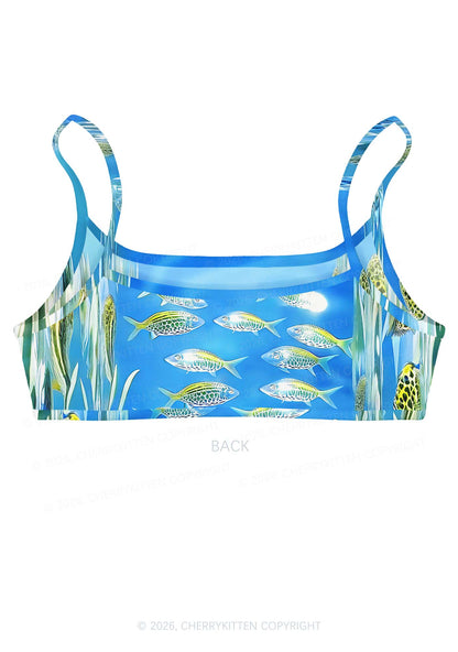 Undersea Fish Y2K Print Super Crop Cami Cherrykitten