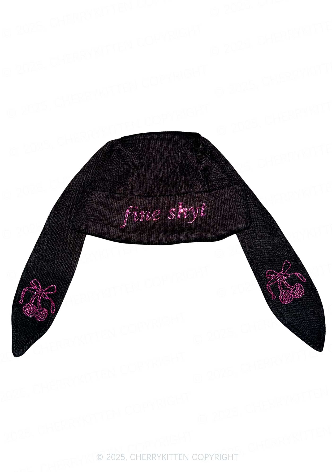 Rhinestone Fine Shyt Y2K Bunny Ear Knitted Hat Cherrykitten