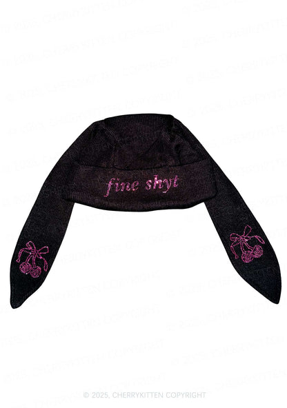 Rhinestone Fine Shyt Y2K Bunny Ear Knitted Hat Cherrykitten