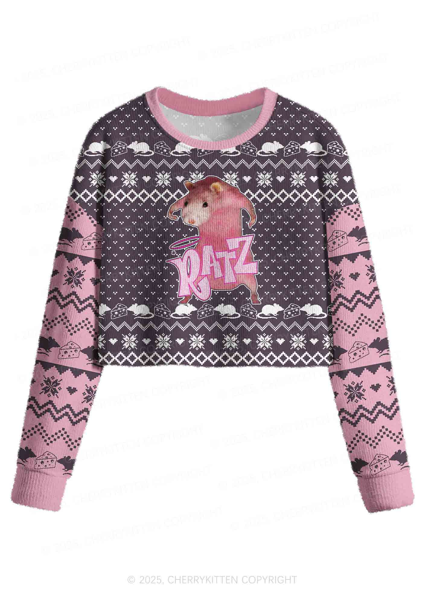 Pink Ratz Y2K Christmas Crop Knit Sweatshirt Cherrykitten