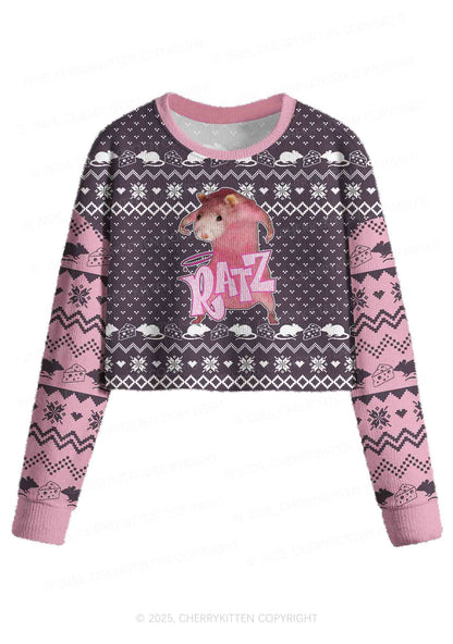 Pink Ratz Y2K Christmas Crop Knit Sweatshirt Cherrykitten