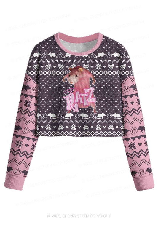 Pink Ratz Y2K Christmas Crop Knit Sweatshirt Cherrykitten