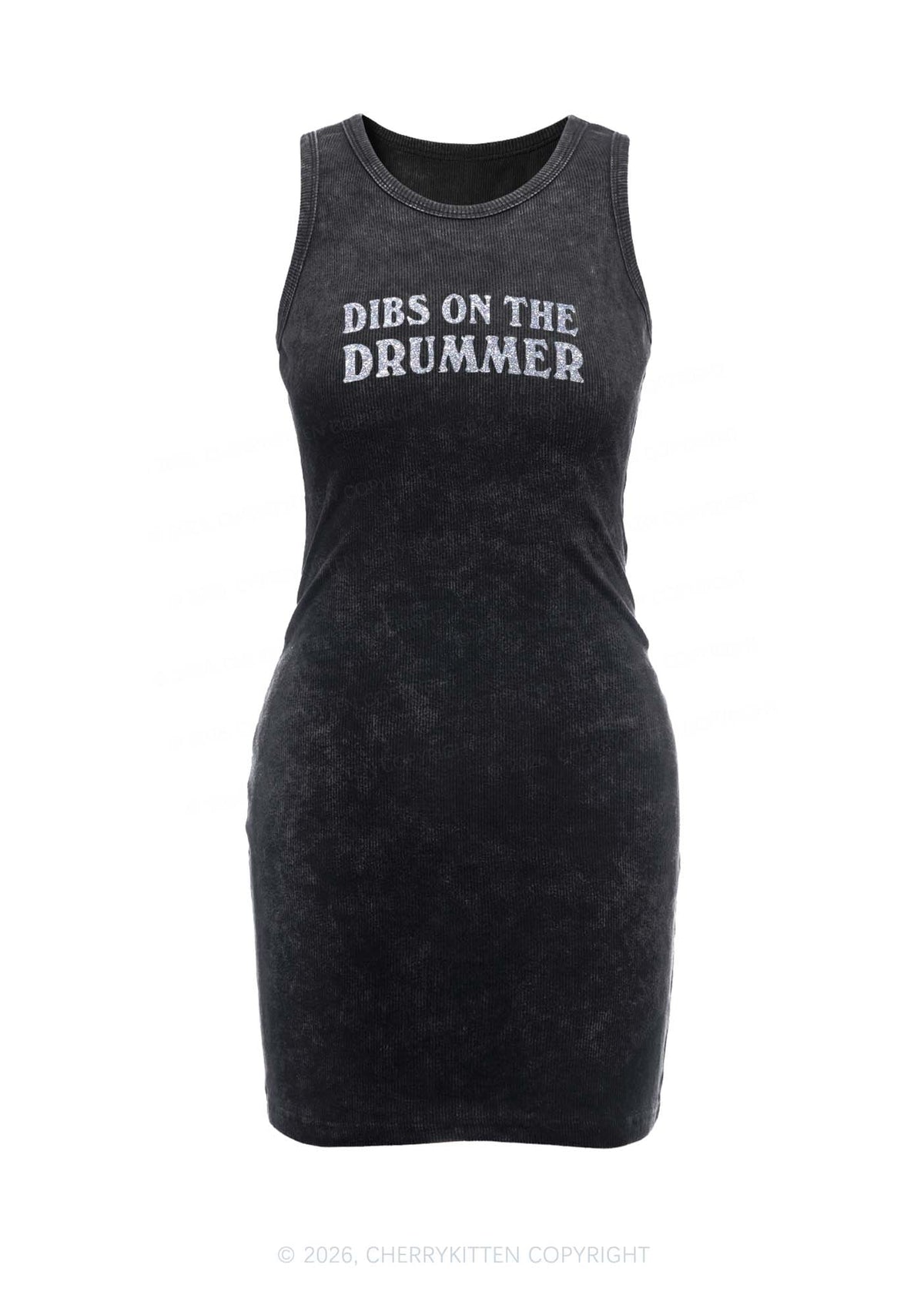 Glitter Dibs On The Drummer Y2K Washed Tank Dress Cherrykitten