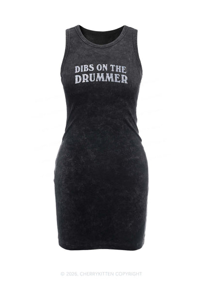 Glitter Dibs On The Drummer Y2K Washed Tank Dress Cherrykitten