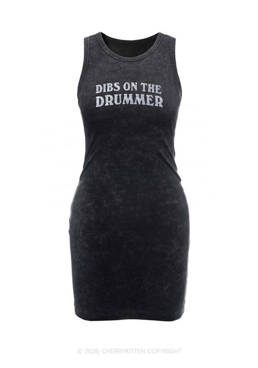 Glitter Dibs On The Drummer Y2K Washed Tank Dress Cherrykitten