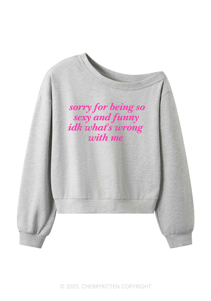 Sorry For Being So Funny Y2K Off Shoulder Sweatshirts Cherrykitten