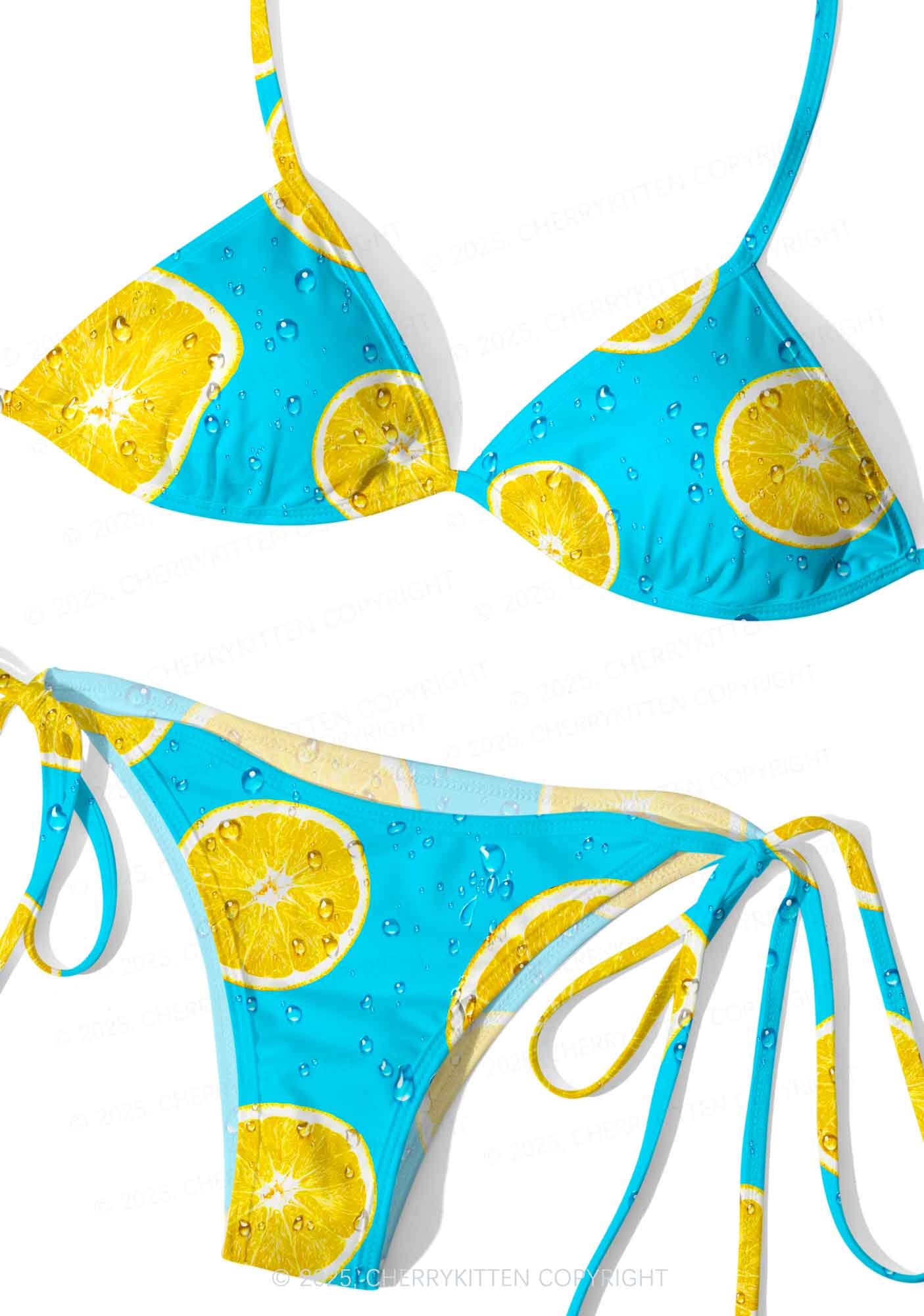 Yellow Lemon Y2K Print Bikini Set Cherrykitten