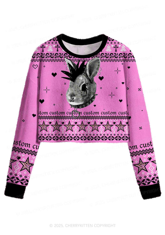 Custom Punk Pet Y2K Christmas Crop Knit Sweatshirt Cherrykitten