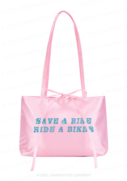 Rhinestone Save Bike Ride Biker Y2K Satin Bags Cherrykitten