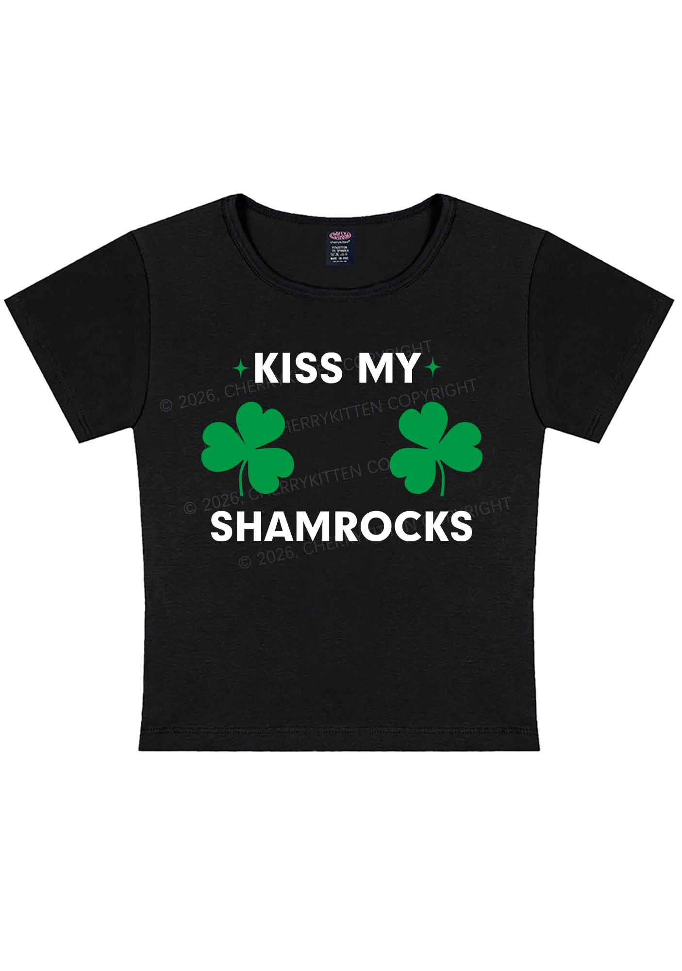 Kiss My Shamrocks St Patricks Y2K Baby Tee Cherrykitten