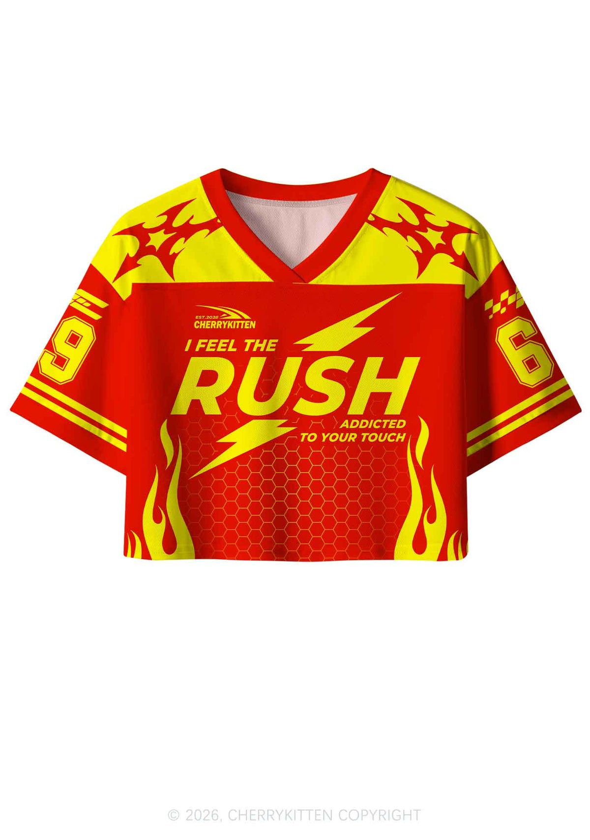 I Feel The Rush Y2K Crop Sport Jersey Shirts Cherrykitten