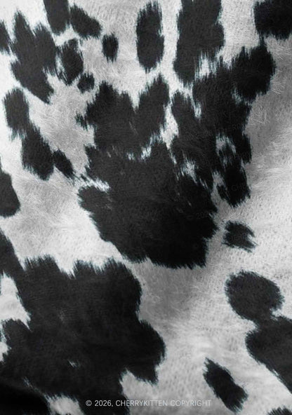 Black And White Cow Dots Y2K Print Knit Beanie Cherrykitten