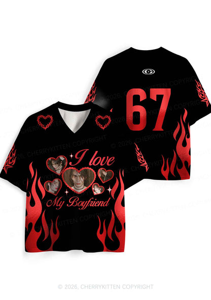 Custom Photos Red Flame I Love My GF BF Y2K Sport Jersey Shirts Cherrykitten