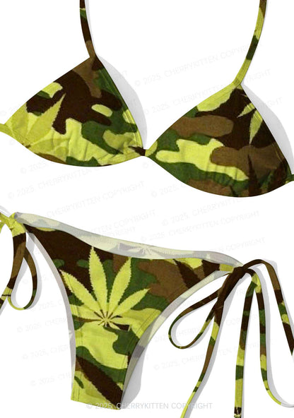 Camouflage Leaf Y2K Print Bikini Set Cherrykitten