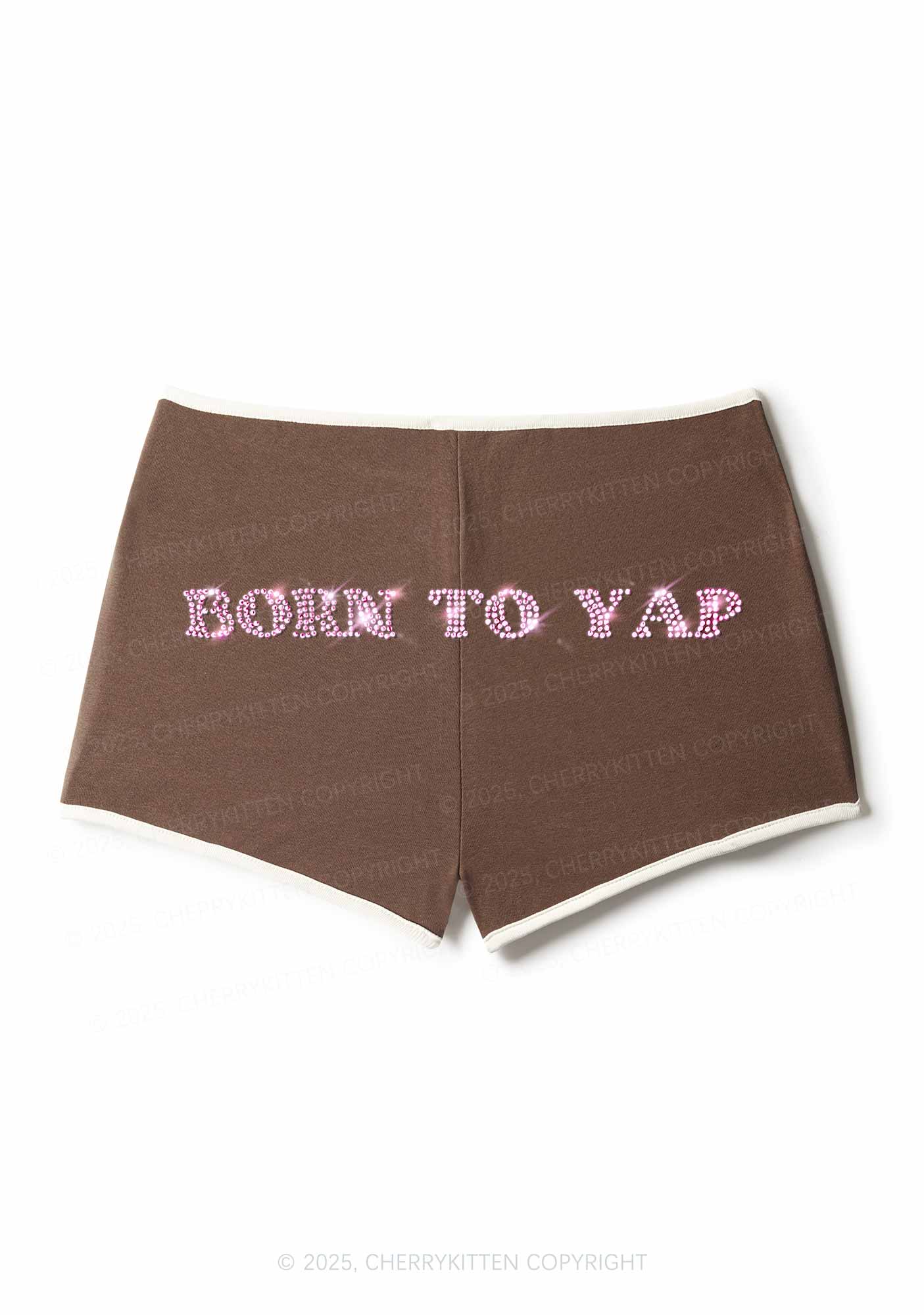 Rhinestone Born To Yap Y2K Booty Shorts Cherrykitten