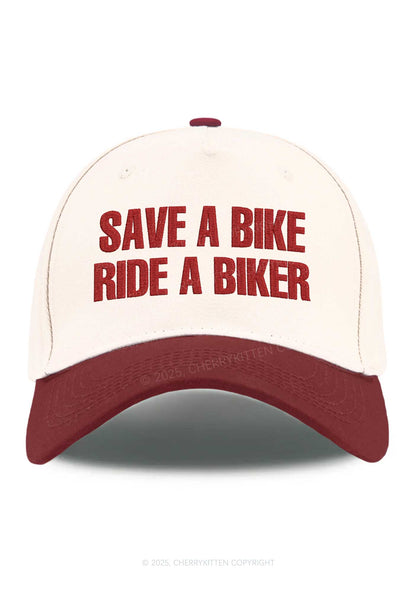 Embroidered Save Bike Ride Biker Y2K Color Block Baseball Cap Cherrykitten