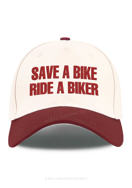 Embroidered Save Bike Ride Biker Y2K Color Block Baseball Cap Cherrykitten