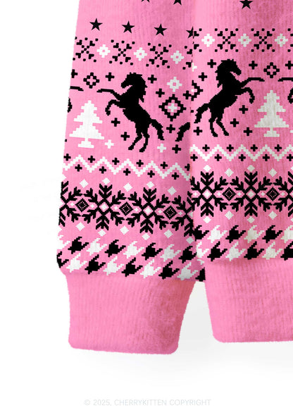 Ride A Mustache Y2K Christmas Cardigan Knit Sweatshirt Cherrykitten