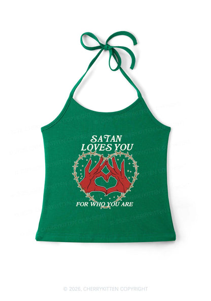 Satan Loves You Heart Halloween Y2K Halter Neck Cami Cherrykitten