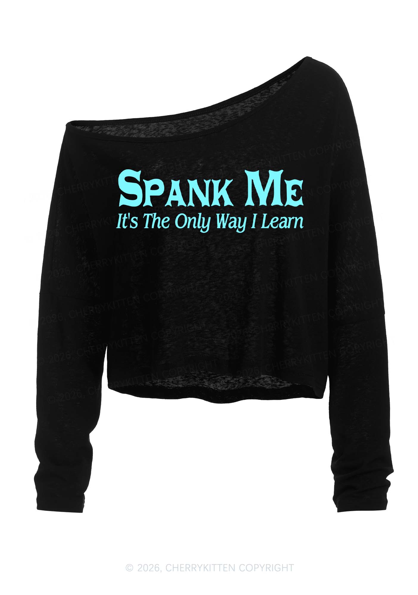 Spank Me Y2K Off Shoulder Long Sleeve Crop Top Cherrykitten
