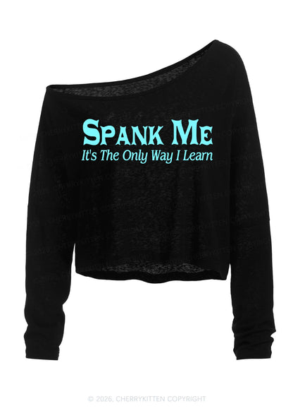 Spank Me Y2K Off Shoulder Long Sleeve Crop Top Cherrykitten