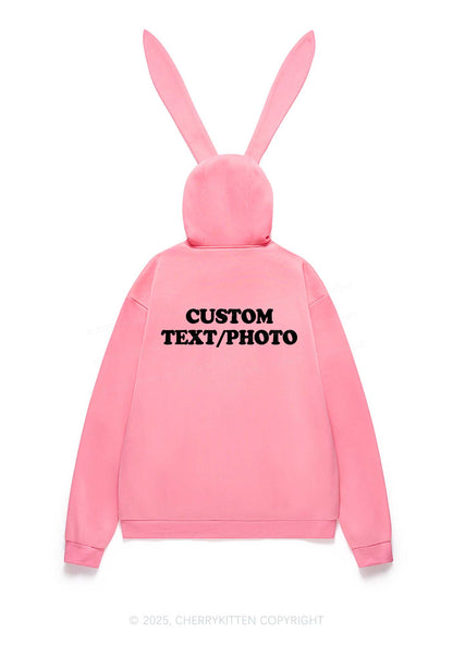 Custom Personalized Text Y2K Bunny Ear Zip Hoodie Cherrykitten