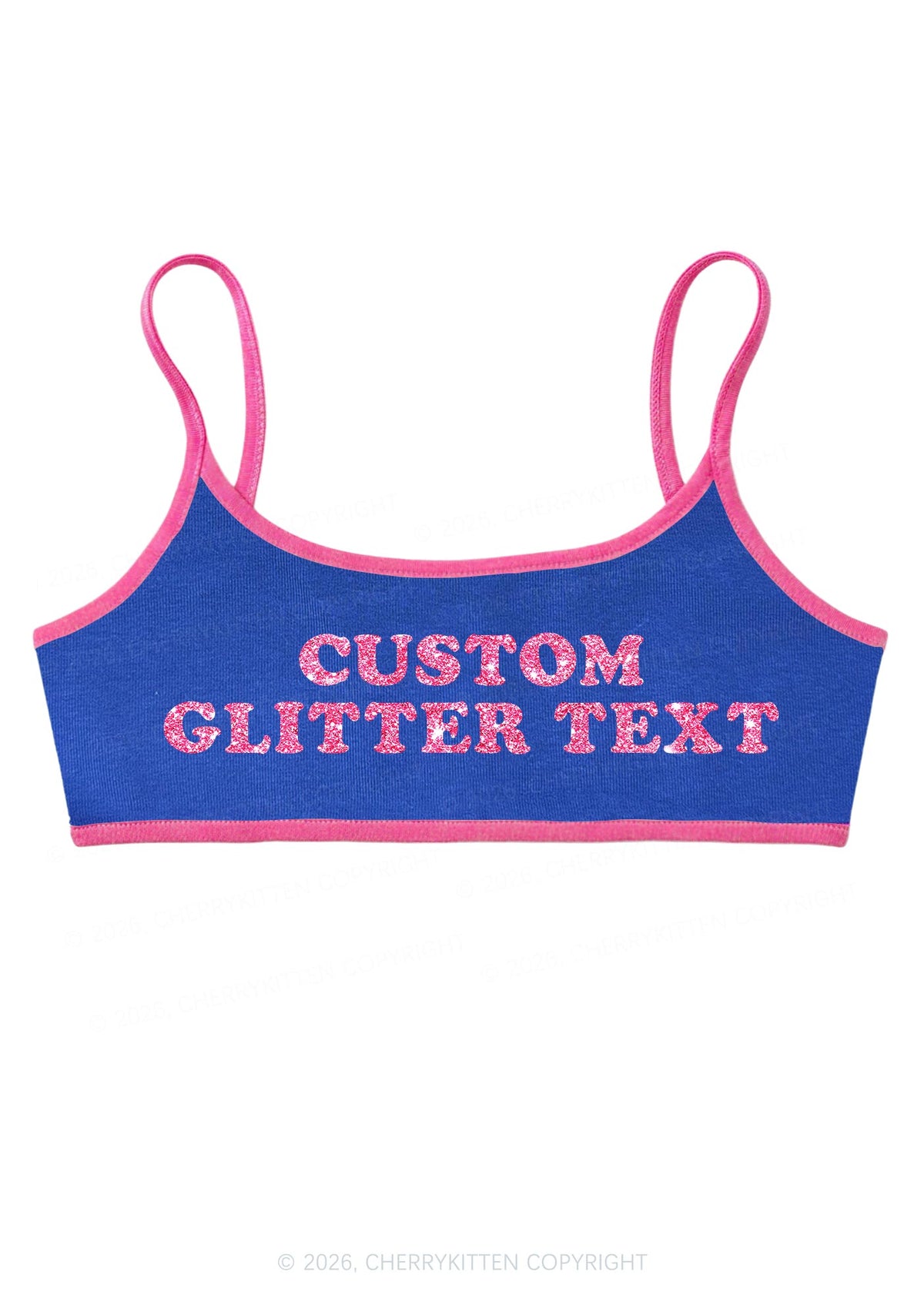 Custom Glitter Text Y2K Super Crop Cami Cherrykitten