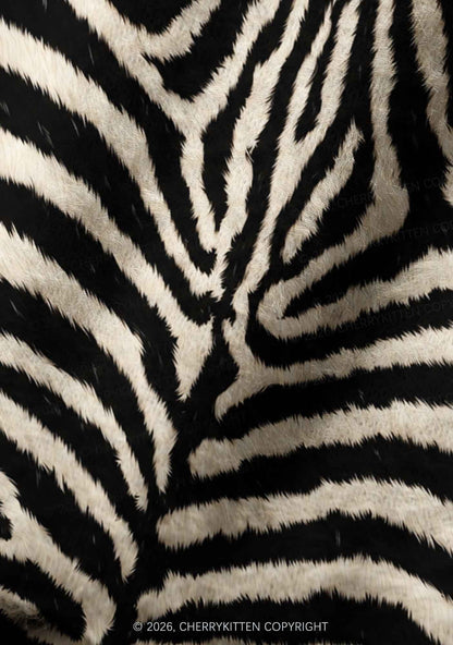 Black And White Zebra Striped Y2K Print Knit Beanie Cherrykitten