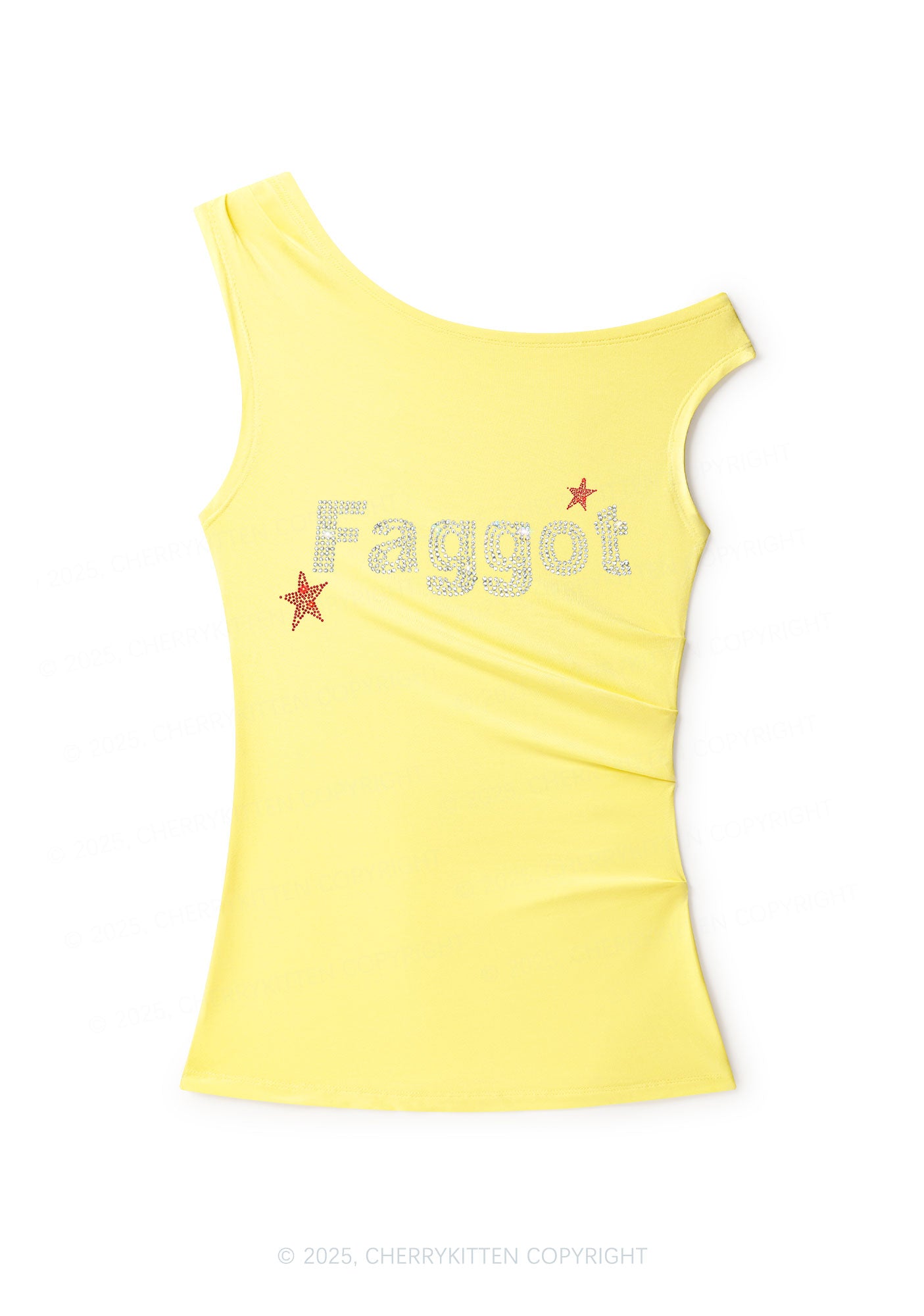Rhinestone Faggot Pride Y2K Off Shoulder Tank Top Cherrykitten