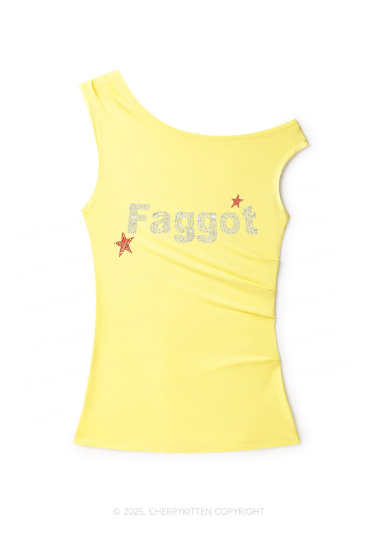 Rhinestone Faggot Pride Y2K Off Shoulder Tank Top Cherrykitten