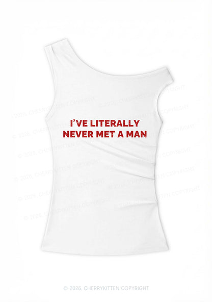 Never Met A Man Pride Y2K Off Shoulder Tank Top Cherrykitten