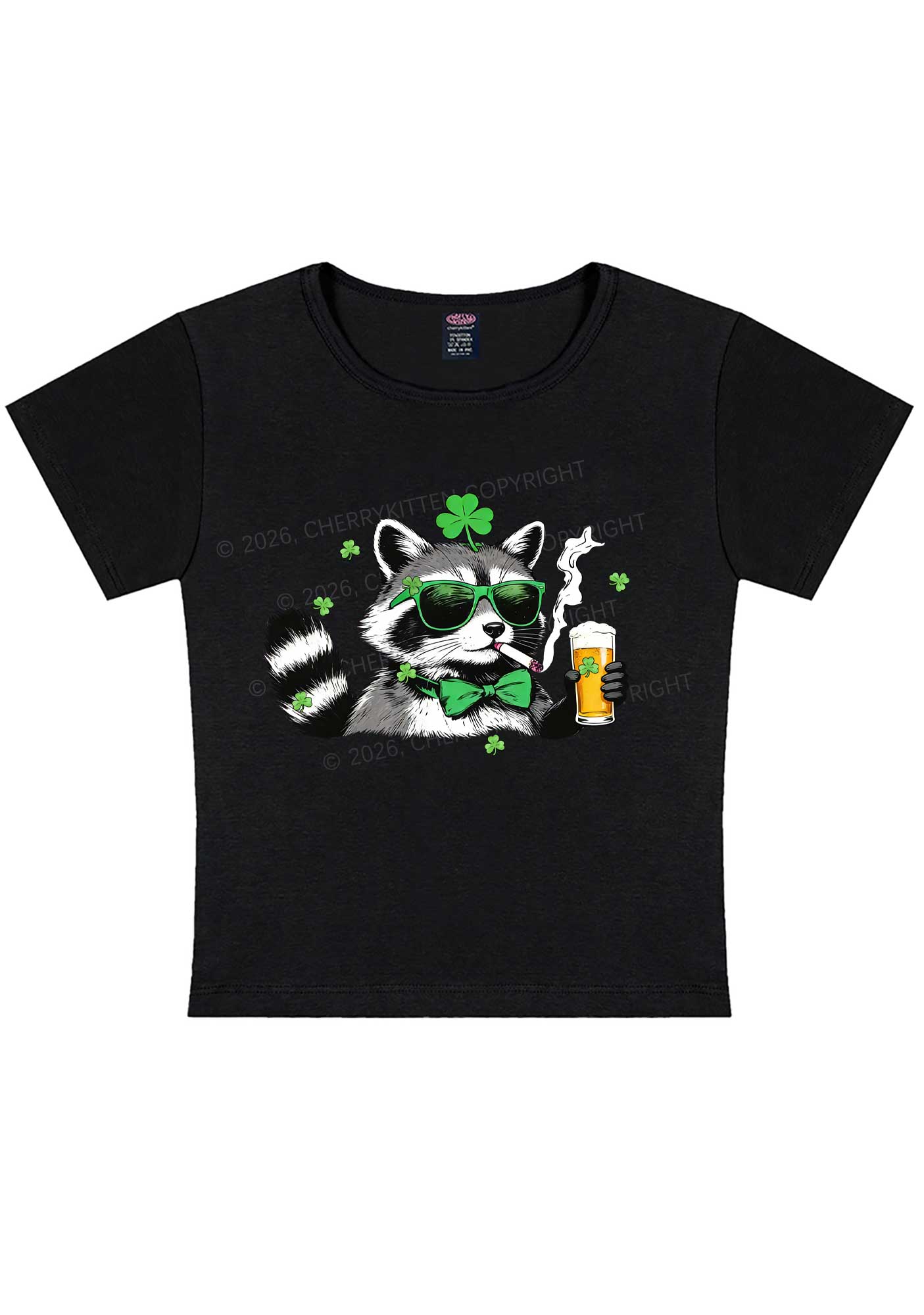 Shamrock Smoke Raccoon St Patricks Y2K Baby Tee Cherrykitten