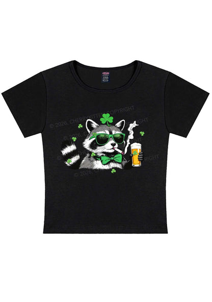 Shamrock Smoke Raccoon St Patricks Y2K Baby Tee Cherrykitten