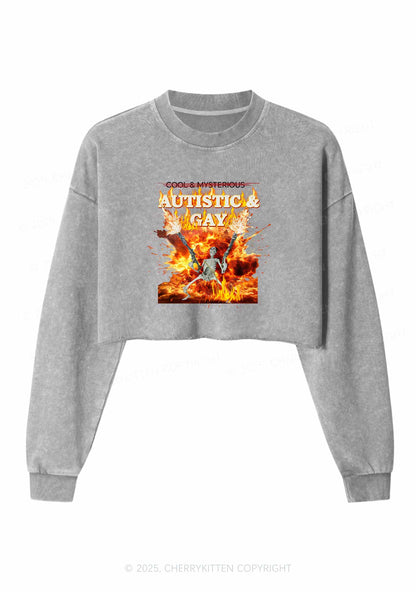 Autistic Gay Skeleton Pride Y2K Crop Washed Sweatshirts Cherrykitten