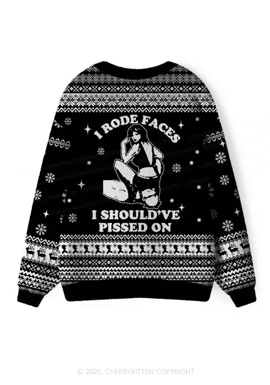 I Rode Faces Y2K Christmas Cardigan Knit Sweatshirt Cherrykitten