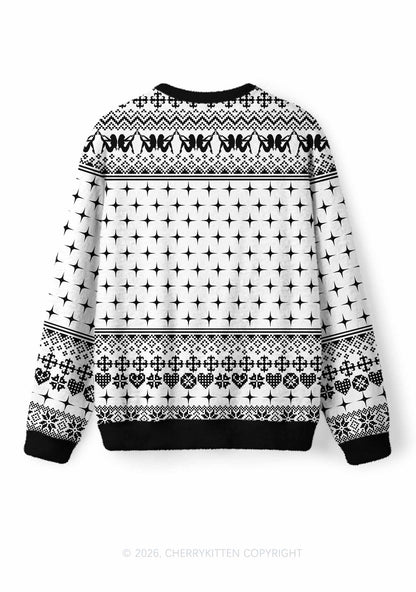 White Cxxt Flame Y2K Christmas Knit Sweatshirt Cherrykitten