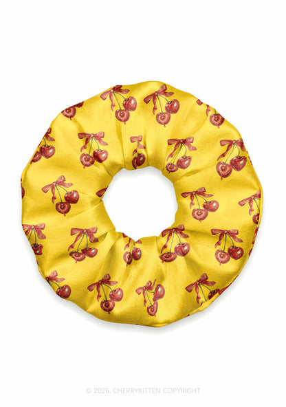Red Cherry On Yellow Y2K Hair Scrunchie Cherrykitten