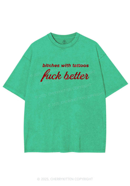 Glitter Bxxches With Tattoos Fxxk Better Y2K Shirts Washed Tee Cherrykitten