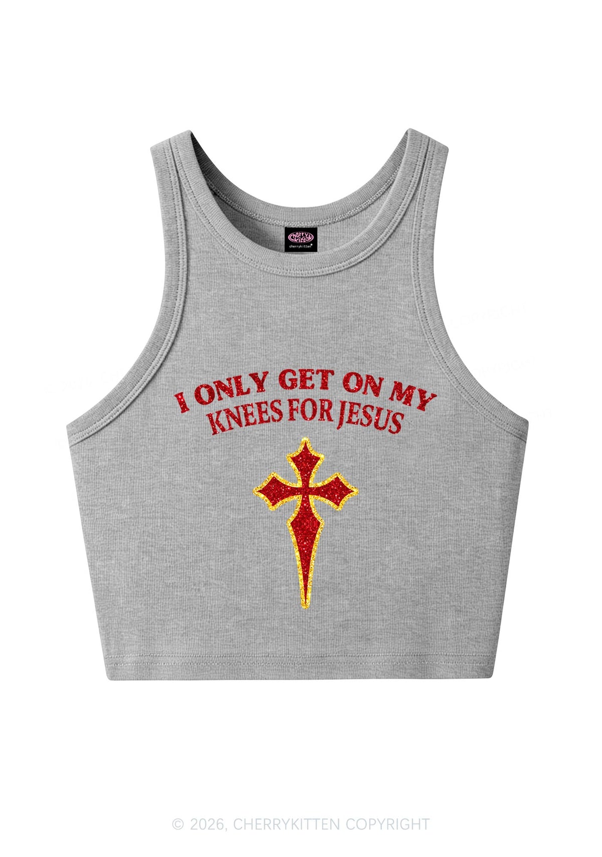 Glitter Get On My Knees For Jesus Y2K Crop Tank Top Cherrykitten