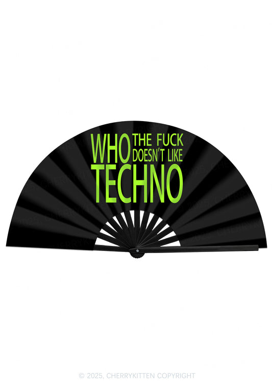 Who Doesnt Like Techno Y2K Rave Hand Fan Cherrykitten