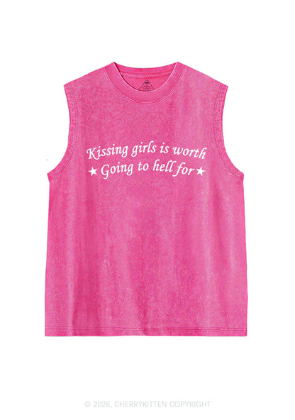 Kissing Girls Is Worth Pride Y2K Washed Muscle Tank Cherrykitten