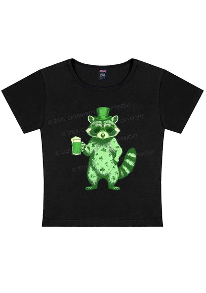 Green Feral Raccoon St Patricks Y2K Baby Tee Cherrykitten