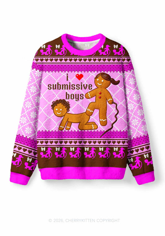Gingerbread I Love S Boys Y2K Knit Sweatshirt Cherrykitten